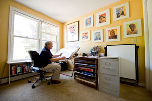 Author/Illustrator D. B.
					Johnson in his studio