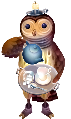 Owl serves tea.